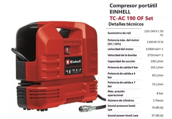 Compresor Portátil Einhell Tc-ac 190 Of (4020660) - Imagen 2