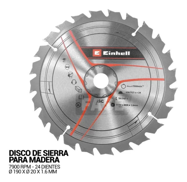 Sierra Circular Inalámbrica Einhell 18/190 + Carg Y Bat 2.5 + Disco (4331210) - Imagen 6