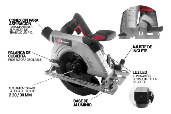 Sierra Circular Inalámbrica Einhell 18/190 + Carg Y Bat 2.5 + Disco (4331210) - Imagen 3