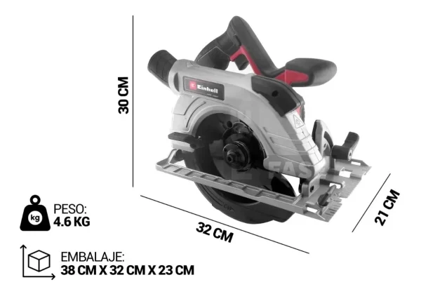 Sierra Circular Inalámbrica Einhell 18/190 + Carg Y Bat 2.5 + Disco (4331210) - Imagen 2