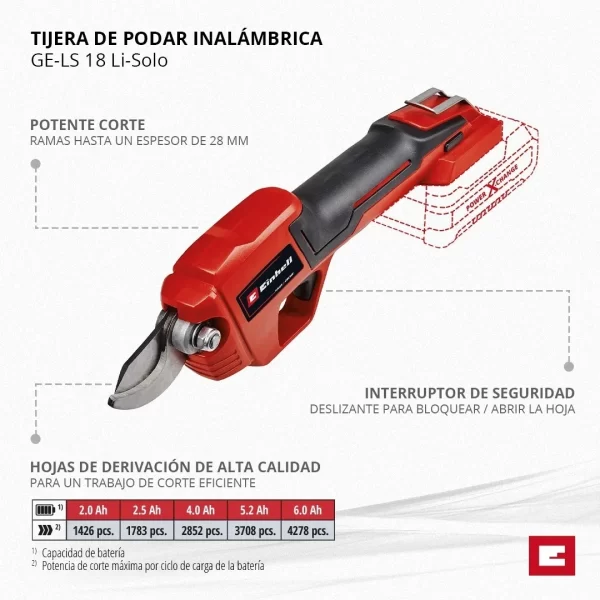 Tijera Podar Jardineria Inalambrica Einhell + Carg Y Bateria 2,5 Vts (3408300) - Imagen 4
