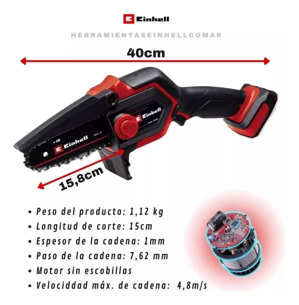 Mini Motosierra Inalambrica Einhell 18v De Mano Kit 4.0 Amp. (4600040) - Imagen 8