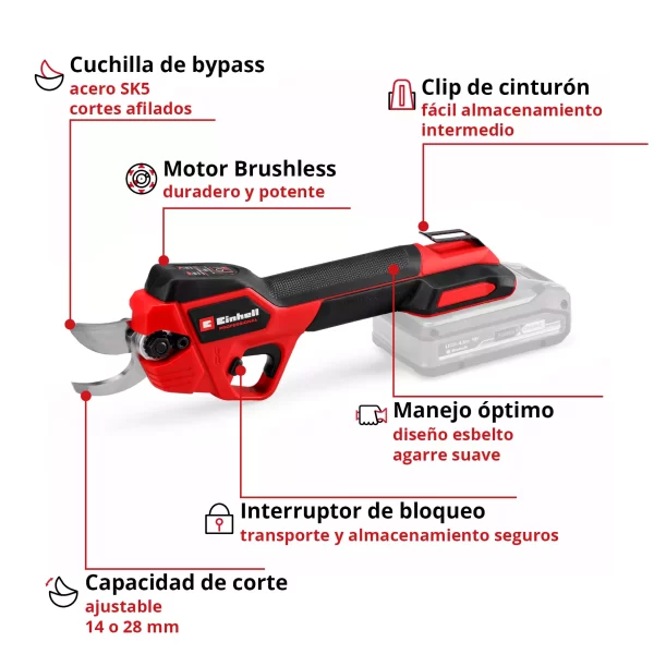 Tijera De Podar Inalambrica Einhell Brussless + Kit 4.0amp (3408320) - Imagen 12